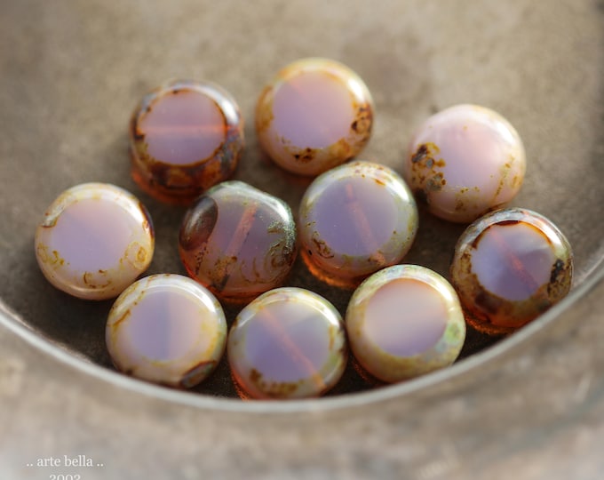 LAVENDER GLOW COINS .. 10 Premium Picasso Czech Glass Coin Bead Mix 11mm (B2002-10) .. jewelry supplies