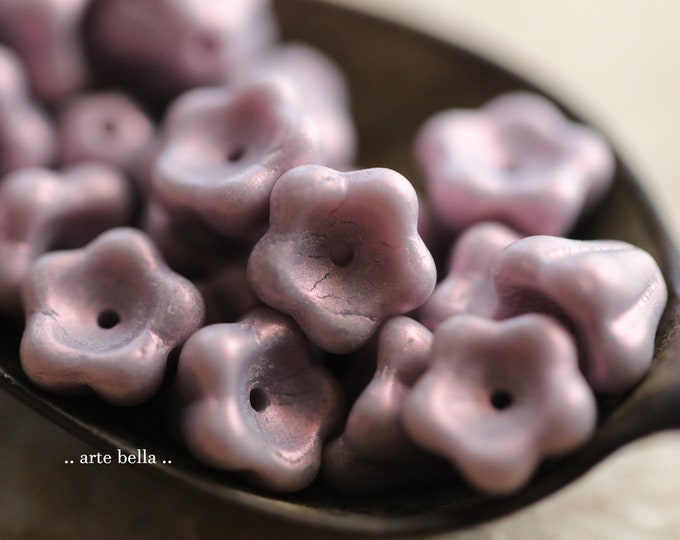 LILAC SHIMMER BUDS .. 20 Premium Czech Glass Bell Flower Beads 8x6mm (9792-20) .. jewelry supplies
