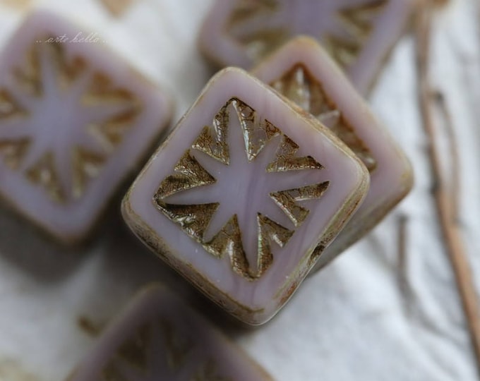 back in stock .. LAVENDER SQUARES .. 10 Premium Picasso Czech Carved Square Glass Beads 10mm (5787-10) .. jewelry supplies
