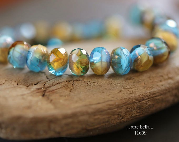 New .. BRONZED CARAMEL SKIES .. 25 Premium Czech Glass Faceted Rondelle Bead Mix 6x9mm (11609-st) .. jewelry making supplies