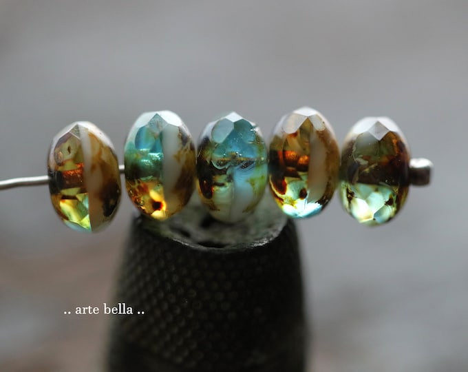 premium glass beads .. EARTHY RIVER STONES .. 25 Picasso Czech Glass Faceted Rondelle Beads 6x8/9mm (9704-st) .. jewelry supplies