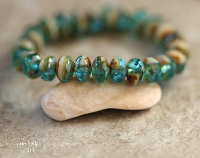 New .. SANDY BEACH PEBBLES .. 25 Premium Picasso Czech Glass Faceted Rondelle Beads 5x7mm (11511-st) .. jewelry supplies