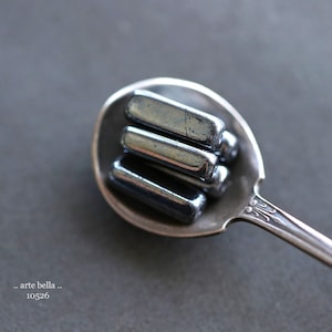 premium glass beads .. HEMATITE STICKS .. 20 Metallic Luster Czech Glass Rectangle Beads 15x5mm (10526-20) .. jewelry supplies