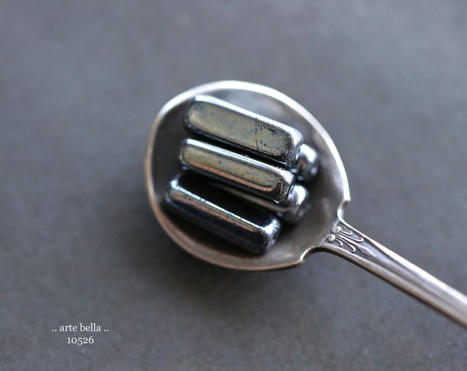 HEMATITE STICKS .. 20 Premium Metallic Luster Czech Glass Rectangle Beads 15x5mm (10526-20) .. jewelry supplies