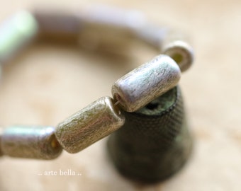 last ones .. SILVERED MYSTIC TUBES .. 10 Czech Glass Metallic Luster Tube Beads 14x7mm (9862-st) .. jewelry supplies