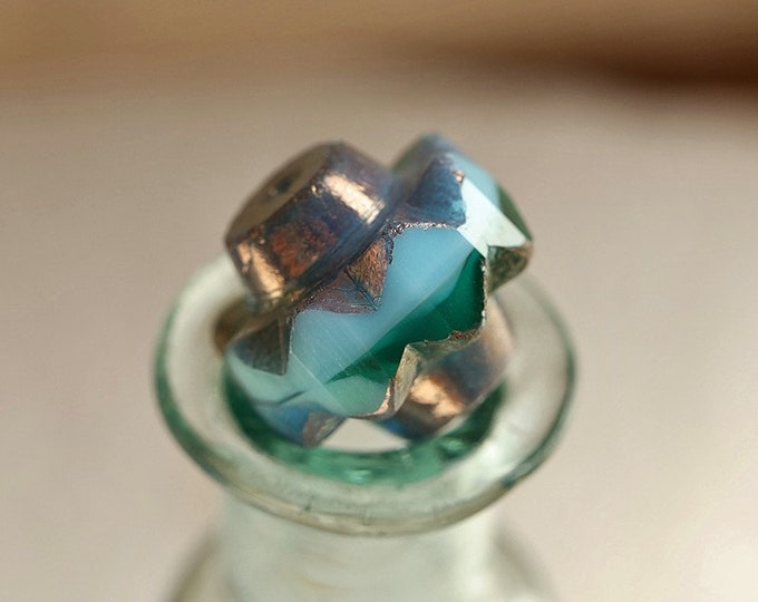 BRONZED OCEANIC CROWNS .. 4 Premium Czech Glass Crown Beads 13x15mm (8835-4) .. jewelry supplies