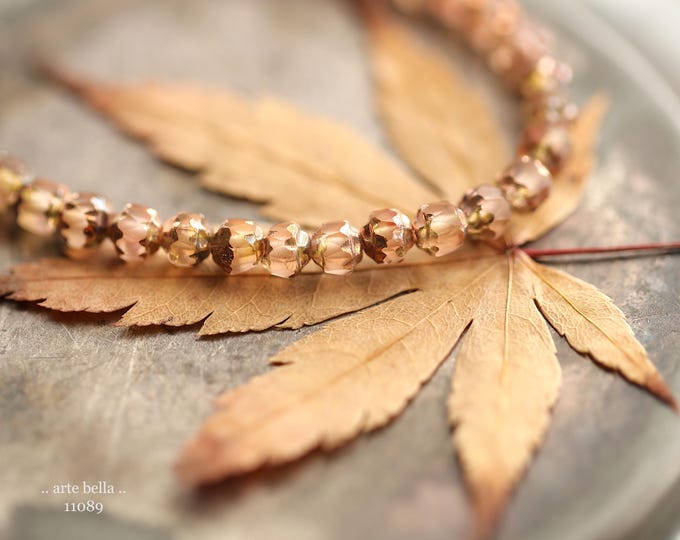 COPPERED PEACH BEBE Cathedrals .. New 40 Premium Czech Matte Glass Faceted Cathedral Beads 4mm (11089-st) .. jewelry supplies