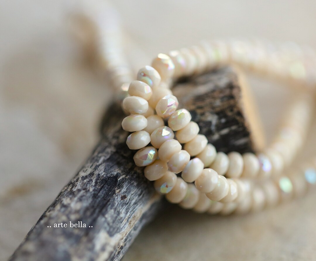 MYSTIC IVORY BITS .. 50 Czech Glass Faceted Rondelle Beads 2.5x4mm ...