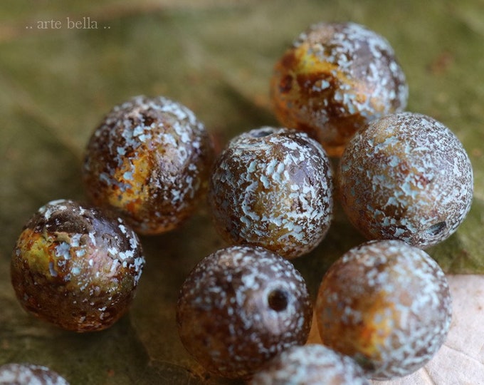 back in stock .. BLUE TOASTED ALMONDS 8mm .. 20 Premium Picasso Czech Etched Glass Druk Beads (7619-st) .. jewelry supplies