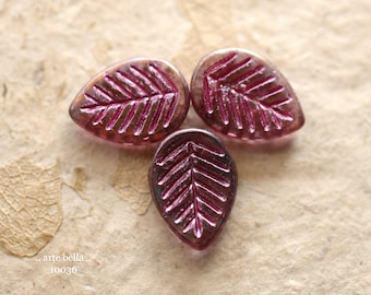 BRONZED MULBERRY LEAVES .. 8 Premium Czech Glass Dogwood Leaf Beads 12x16mmmm (10036-8) .. jewelry supplies