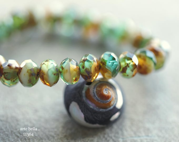 New .. RIVER WILD .. 25 Premium Picasso Czech Glass Faceted Rondelle Beads 6x8mm (11364-st) .. jewelry supplies