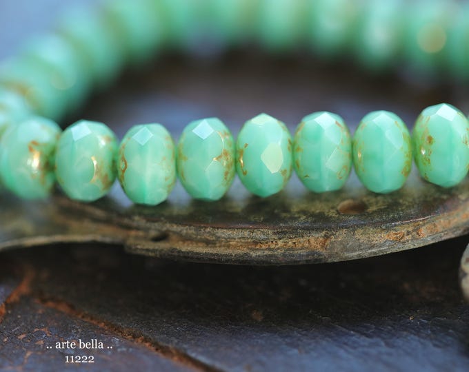 New .. AQUA MINTS .. 25 Premium Luster Picasso Czech Glass Faceted Rondelle Beads 6x9mm (11222-st) .. jewelry making supplies