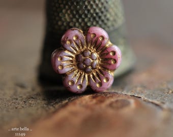 BRONZED PINK ROSES .. 6 Premium Czech Glass Wild Rose Beads 14mm (11149-6) .. jewelry making supplies