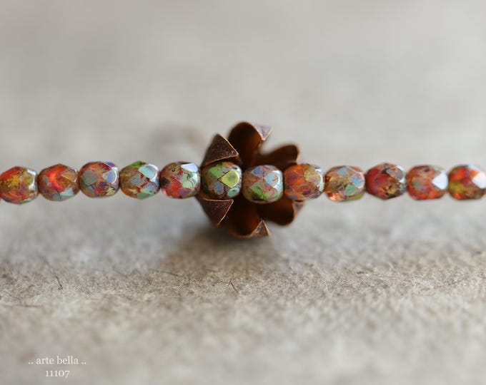 premium glass beads .. EARTHY AUTUMN TOTS .. New 50 Picasso Czech Glass Faceted Petite Round Beads 4mm (11107-st) .. jewelry supplies