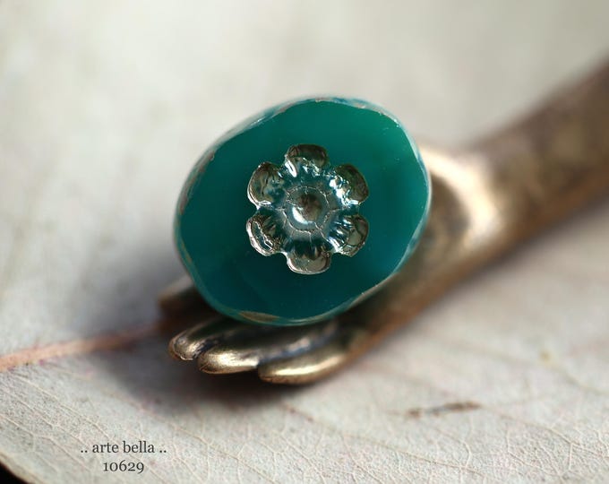 last ones .. SILVERED OCEANIC BLOOMS .. 6 Premium Picasso Czech Glass Oval Flower Beads 14x11mm (10629-6) .. jewelry making supplies