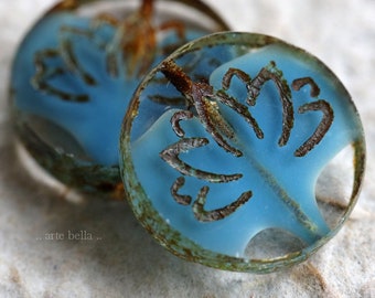 New 2 Premium Czech Matte Glass Lotus Coin Beads 18mm GOLDEN SKY LOTUS . 8747-2