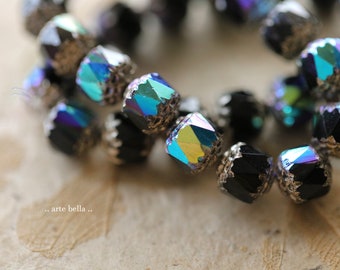 MYSTIC MIDNIGHT CATHEDRALS .. 15 Premium Czech Glass Faceted Cathedral Beads 8mm (9815-st) .. jewelry supplies