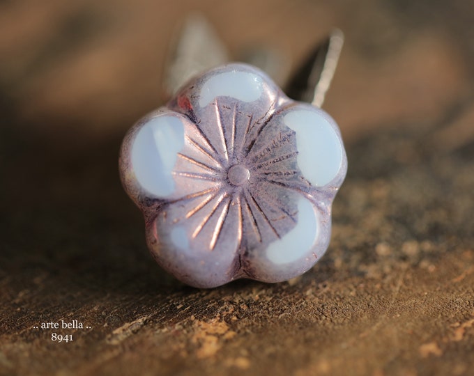 MYSTIC LILAC BLOOMS .. 2 Premium Rustic Czech Glass Hibiscus Flower Bead 21mm (8941-2) .. jewelry supplies