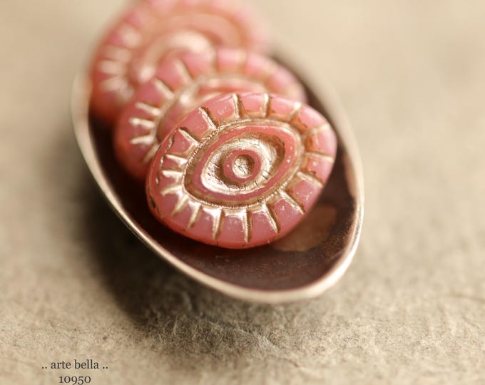 BEIGE ROSE PEEPERS .. New 6 Premium Czech Glass Mystic Eye Beads 14x11mm (10950-6) .. jewelry supplies