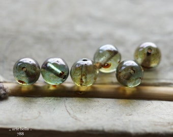 FOREST FLOOR MARBLES .. New 10 Premium Luster Picasso Czech Glass Druk Beads 8mm (788-10)
