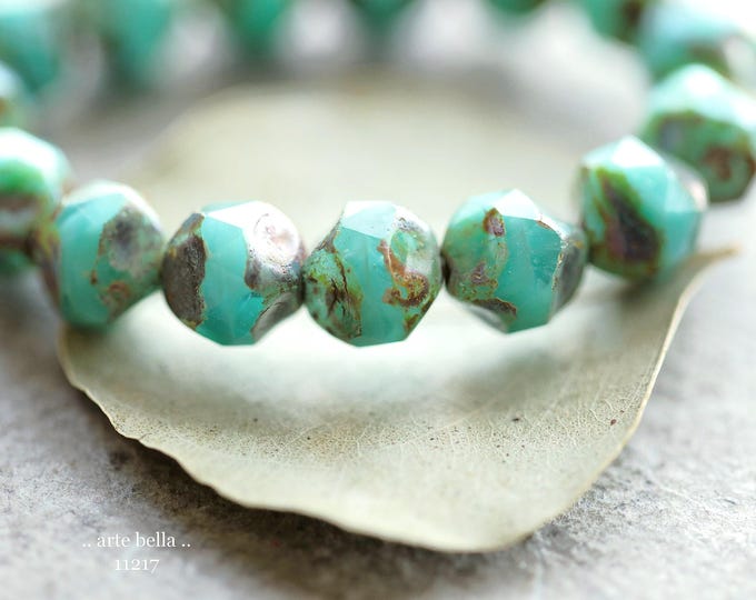 EARTHY LAGOON NUGGETS No. 2 .. New 15 Premium Picasso Czech Glass Baroque Central Cut Beads 9mm (11217-st) .. jewelry making supplies