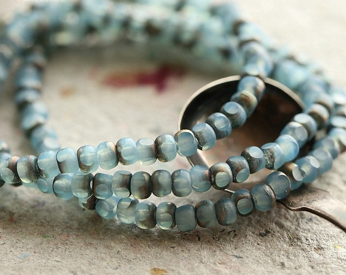 back in stock .. MYSTIC SKY SEEDS .. 50 Premium Matte Etched Czech Glass Trica Seed Bead Size 6/0 (8928-st) .. jewelry supplies