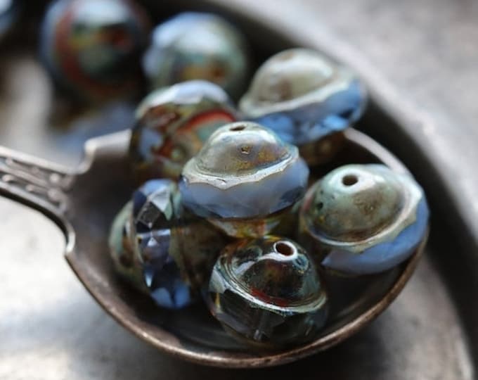 back in stock .. CORNFLOWER BLISS .. 15 Premium Picasso Czech Glass Saturn Beads 8x10mm (5157-st) .. jewelry supplies