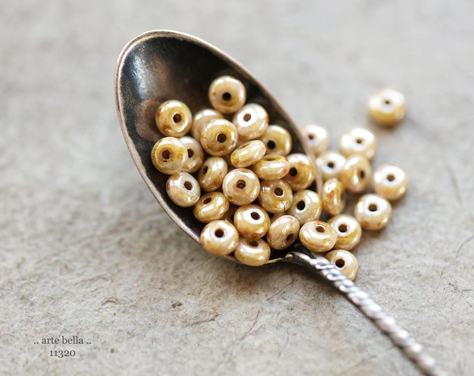 New .. PEARL LUSTER DOTS .. 100 Premium Luster Picasso Czech Glass Rondelle Spacer Beads 4x2mm (11320-100) .. jewelry supplies