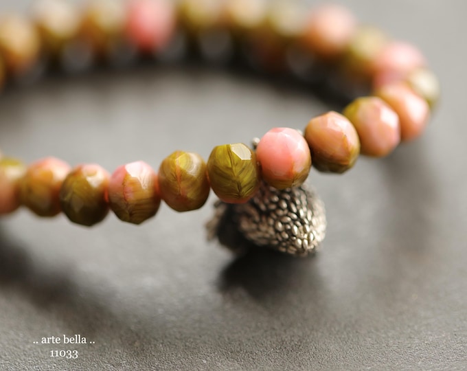 PINK LICHEN PEBBLES .. New 25 Premium Czech Glass Faceted Rondelle Beads 5x7mm (11033-st) .. jewelry supplies
