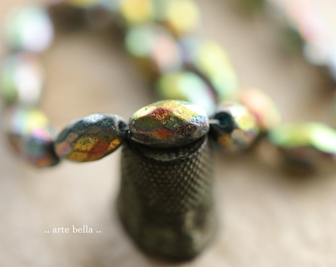 back in stock .. RUSTIC HUMMINGBIRD OLIVES .. 12 Premium Etched Czech Glass Faceted Oval Beads 12x8mm (9748-st) .. jewelry supplies