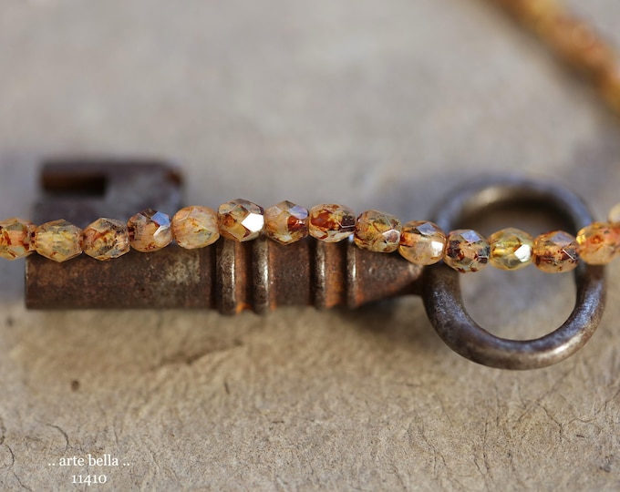 New .. EARTHY HONEY TIDBITS .. 50 Picasso Czech Glass Faceted Round Beads 4mm (11410-st) .. jewelry supplies