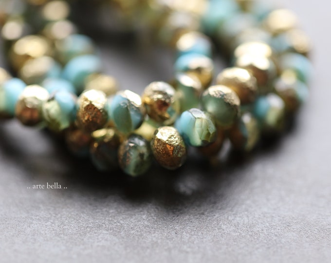 back in stock .. GOLDEN HONEY SKY Pebbles .. 25 Premium Etched Czech Glass Faceted Rondelle Beads 7x5mm (9260-25) .. jewelry supplies