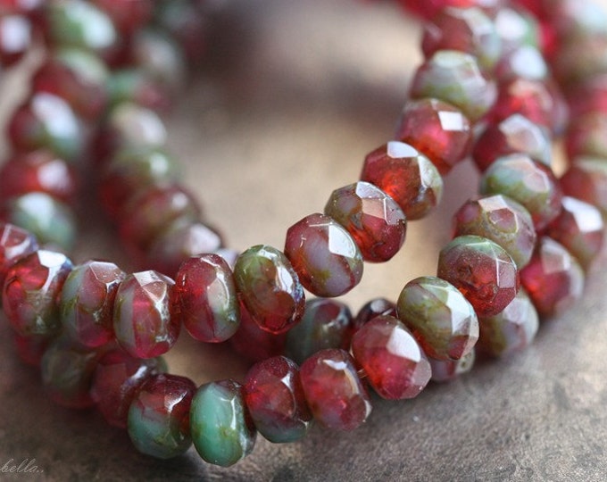 back in stock .. WILD RASPBERRIES .. 30 Premium Picasso Czech Glass Faceted Rondelle Beads 3x5mm (B18-st) .. jewelry supplies