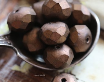 MATTE BRONZE BEAUTIES .. 25 Premium Matte Czech Glass Faceted Rondelle Beads 6x9mm (5308-st) .. jewelry supplies