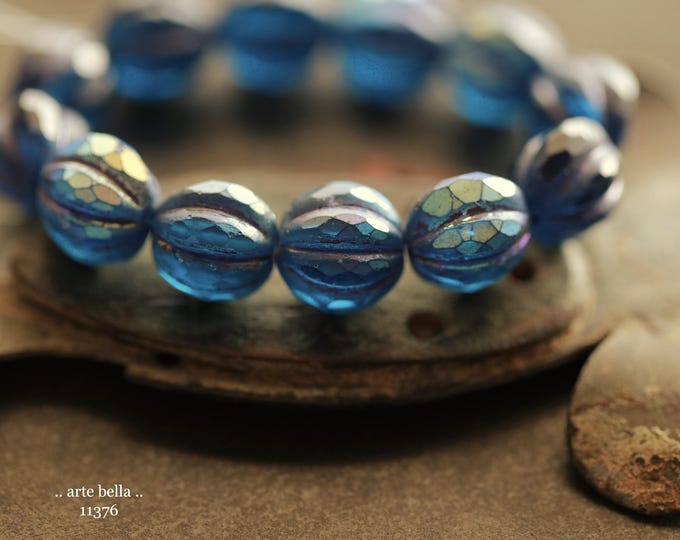 New .. MYSTIC PACIFIC GLITZ .. 12 Premium Matte Czech Glass Faceted Melon Beads 10mm (11376-st) .. jewelry supplies