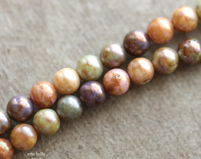 premium glass beads .. MEADOW MIX No. 3 .. New 25 Picasso Czech Glass Round Druk Bead Mix 8mm (11113-st) .. jewelry supplies