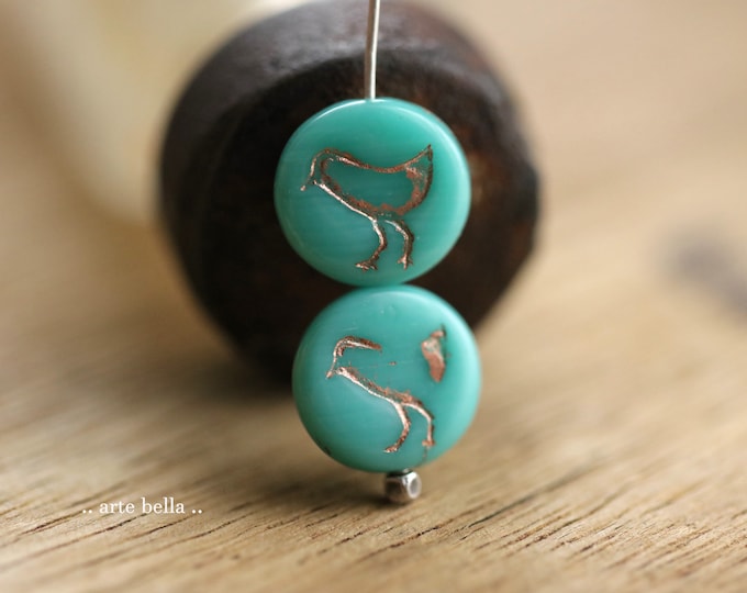 GOLDEN TURQUOISE LIL' Chicks  .. 10 Premium Picasso Czech Glass Bird Coin Beads 12mm (7939-10)