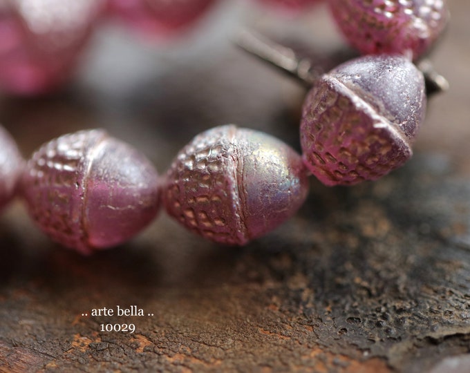 Mystic BLUSH THISTLE ACORNS .. 8 Premium Matte Czech Glass Acorn Beads 12x10mm (10029-st)