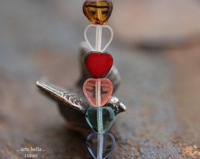 New .. TINY HEART MIX 6mm .. 40 Premium Czech Glass Heart Beads (11290-40) .. jewelry making supplies