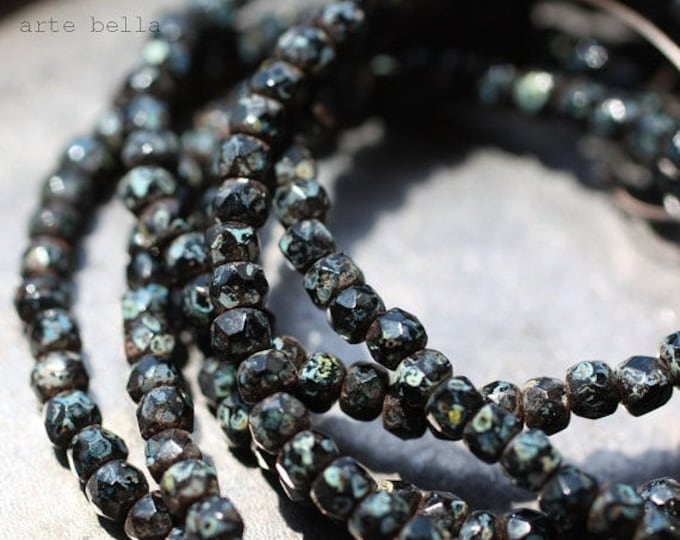 FRECKLED BLACK BITS .. 50 Premium Picasso Czech Glass Faceted Rondelle Beads 3x2mm (1506-st) .. jewelry supplies