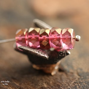 premium glass beads .. GOLDEN ROSE WHEELS .. 15 Czech Glass Faceted Heishi Rondelle Bead 4x8mm (10780-st) .. jewelry supplies