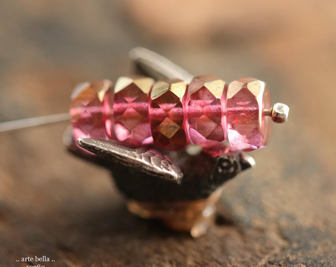 GOLDEN ROSE WHEELS .. New 15 Premium Czech Glass Faceted Heishi Rondelle Bead 4x8mm (10780-st) .. jewelry supplies