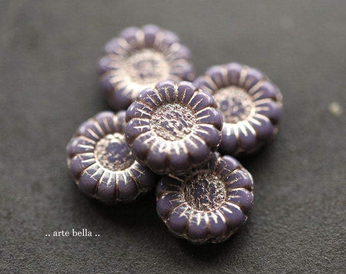 PLATINUM LAVENDER SUNFLOWERS .. 6 Premium Czech Glass Flower Beads 13mm (9924-6)