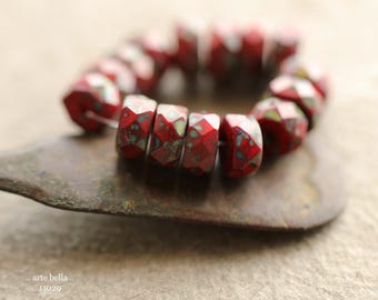 MOSSY BARN WHEELS .. 15 Premium Picasso Czech Glass Faceted Heishi Rondelle Bead 4x8mm (11029-st) .. jewelry supplies