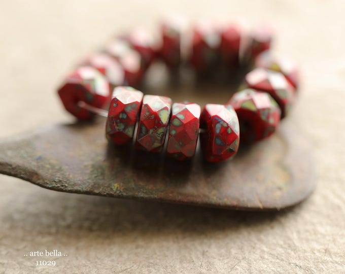MOSSY BARN WHEELS .. New 15 Premium Picasso Czech Glass Faceted Heishi Rondelle Bead 4x8mm (11029-st) .. jewelry supplies