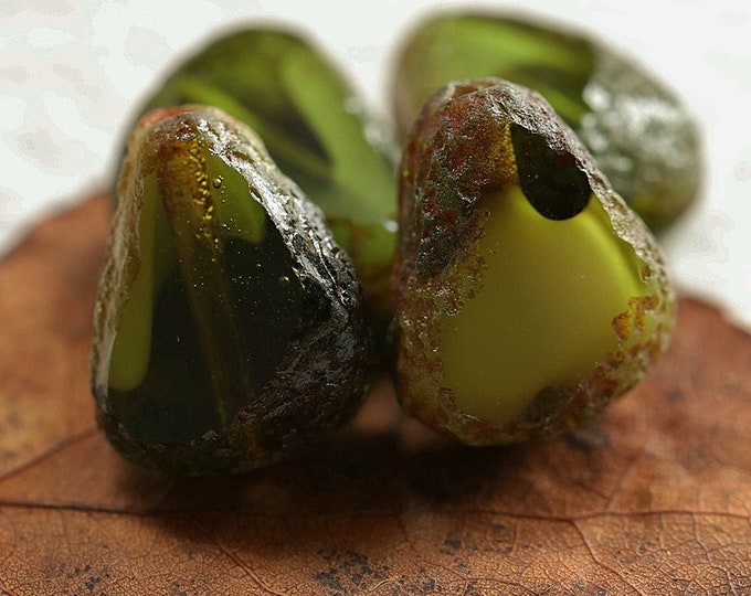FOREST SLABS .. 6 Premium Etched Picasso Czech Glass Chunky Beads 19x16mm (3272-6)