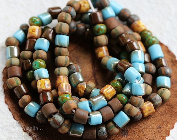 RUSTIC SKY SEEDS .. 21" Premium Picasso Czech Glass Striped Aged Seed Tube Bead Mix Size 6/0 (8228-st)
