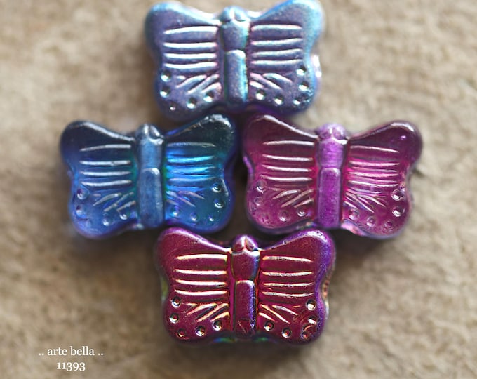 New .. MIXED BERRY FLUTTERS .. 10 Premium Czech Glass Butterfly Bead Mix 11x16mm (11393-st) .. jewelry supplies