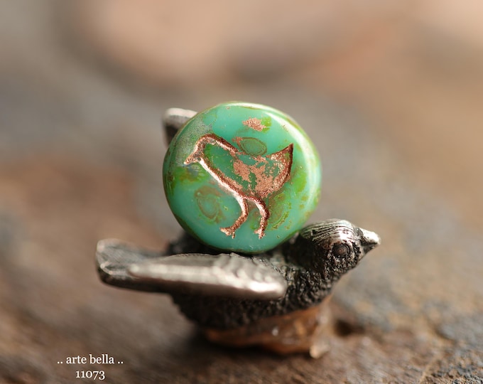 MOSSY TURQUOISE LIL' Chicks .. New 10 Premium Picasso Czech Glass Bird Coin Bead Mix 12mm (11073-10) .. jewelry supplies