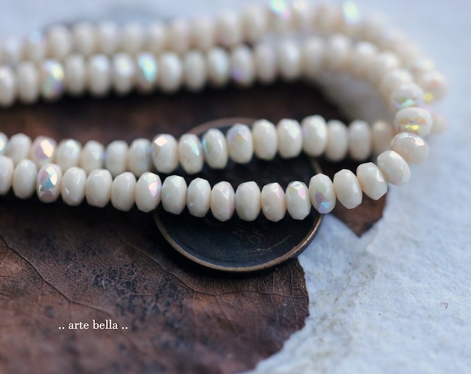 MYSTIC IVORY BITS .. 50 Czech Glass Faceted Rondelle Beads 2.5x4mm (9638-st) .. jewelry supplies